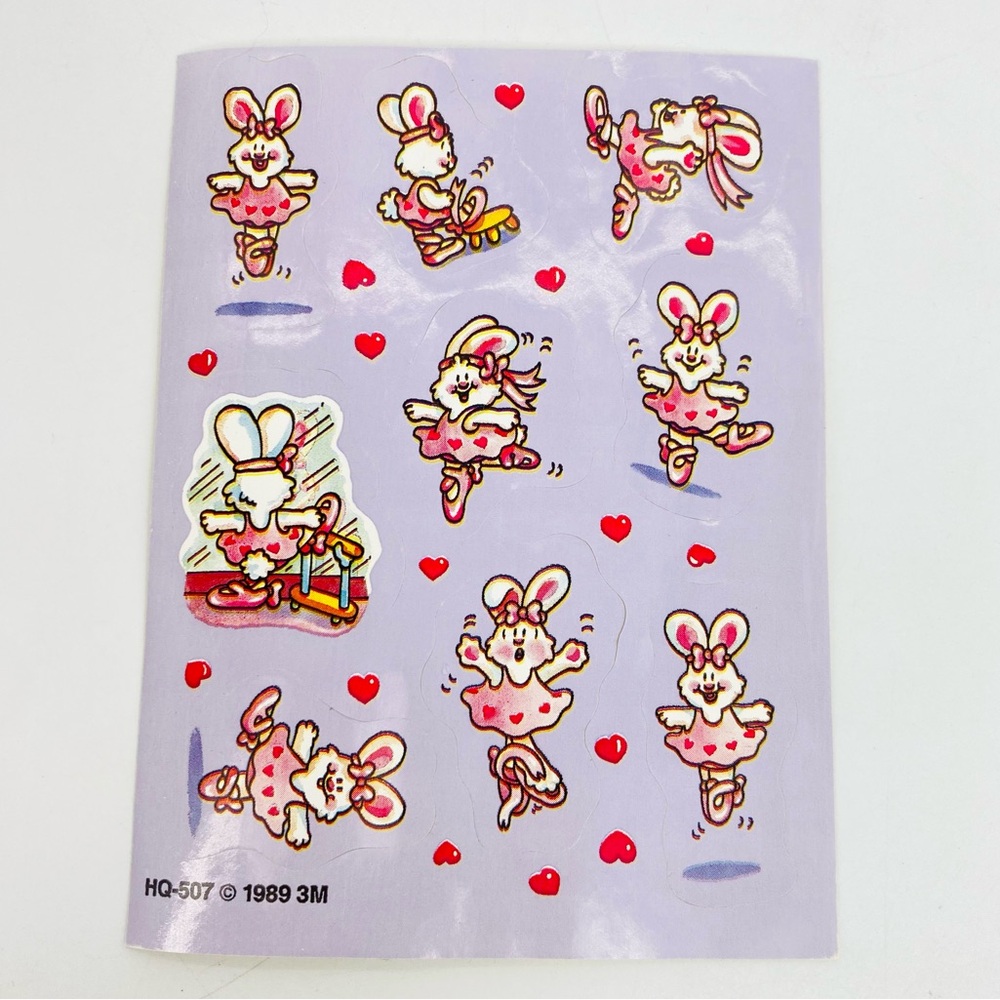 Vintage 3M Ballerina Bunny Ballet Dance 1989 Stickers Sheet